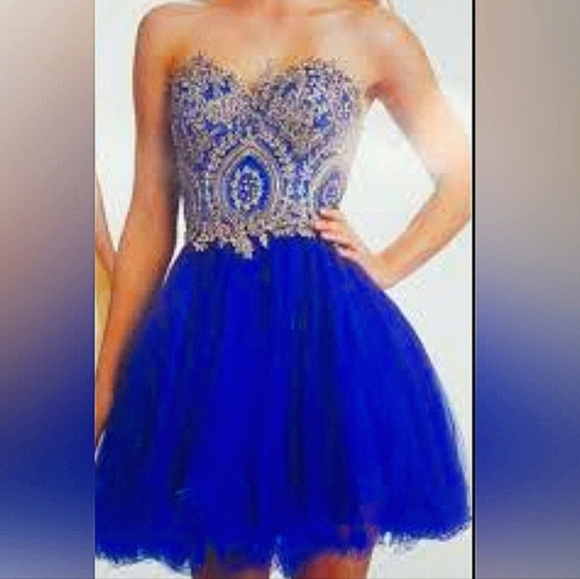 Strapless Blue and Silver Embellished Dress Sz Xs - Picture 7 of 12